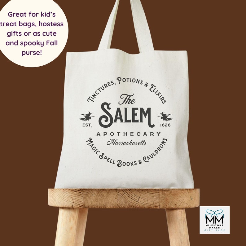 Salem Apothecary Tote Bag for Halloween, Spooky Candy Bag for Kids, Witchy Halloween Party Gift Bag, Witch Candy Bag for Trick or Treating afbeelding 6