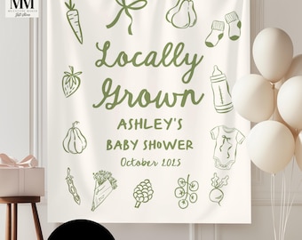Custom Locally Grown Baby Shower Decor Banner, Vegetable Shower Welcome Sign, Fresh Baby Farmers Market Backdrop