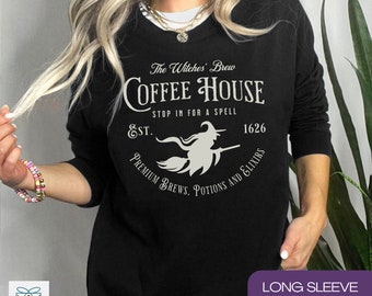 Witches Brew Long Sleeve T-Shirt, Halloween Witchy Lightweight Crewneck Shirt, Salem MA Witch Sweater, Witch Coffee House Vintage Shirt