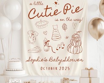 Custom Fall Baby Shower Banner, Hand Drawn Pumpkin Shower Welcome Sign, Personalize Baby Shower Tapestry, Cutie Pie Autumn Baby Shower Decor