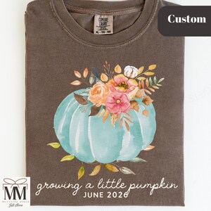 Custom Fall Pregnancy Announcement Comfort Colors Shirt, Thanksgiving Growing a Little Pumpkin T-Shirt