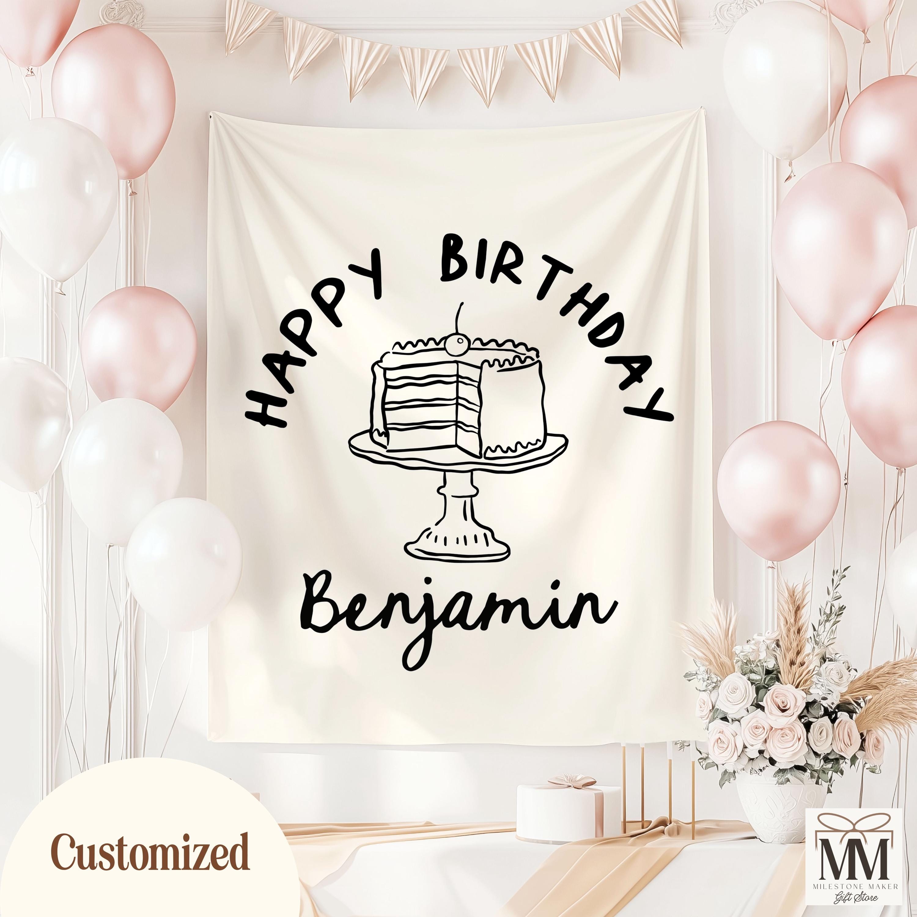 Bannière D'Anniversaire Personnalisable Avec Nom, Photo, Âge - Tissu Polyester Résistant - Plusieurs Tailles (30x120cm à 120x180cm) - Pour Décoration De Fête Intérieur/Extérieur