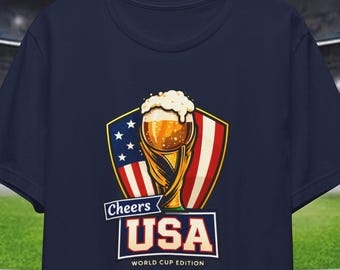 Camiseta de cerveza Cheers USA, camiseta de fútbol de la Copa Mundial, camiseta de fanático patriótico estadounidense, camiseta de fiesta para ver fútbol