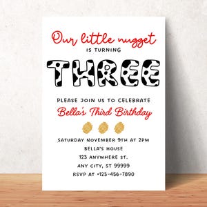 Unsere Little Nugget Chickfila Themed Geburtstagsfeier-Einladung, anpassbare dritte Geburtstagseinladung, Fast Food-Geburtstagsfeier einladen