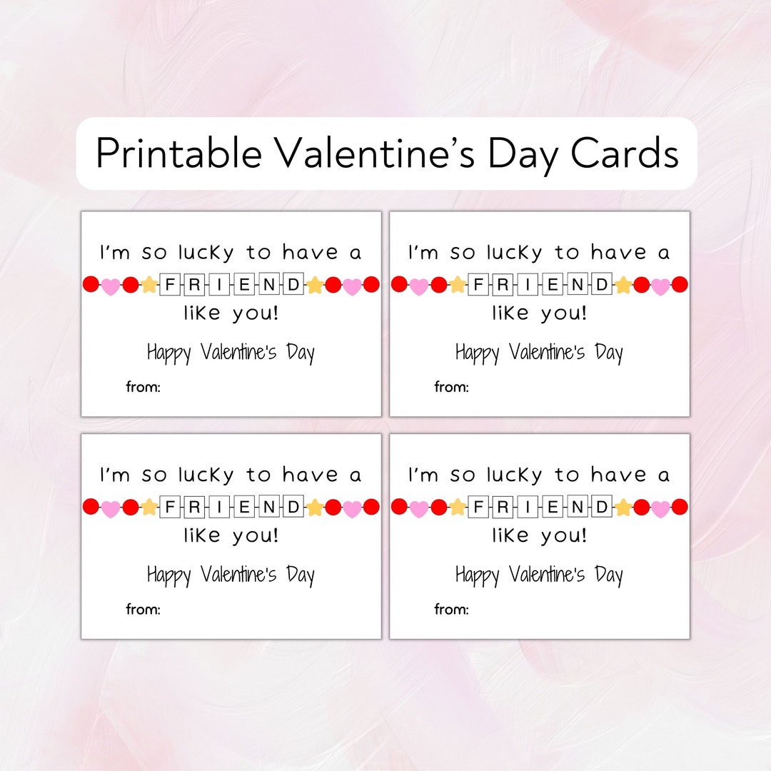 Friendship Bracelet Printable Valentines Day Cards, Classmate Valentine ...