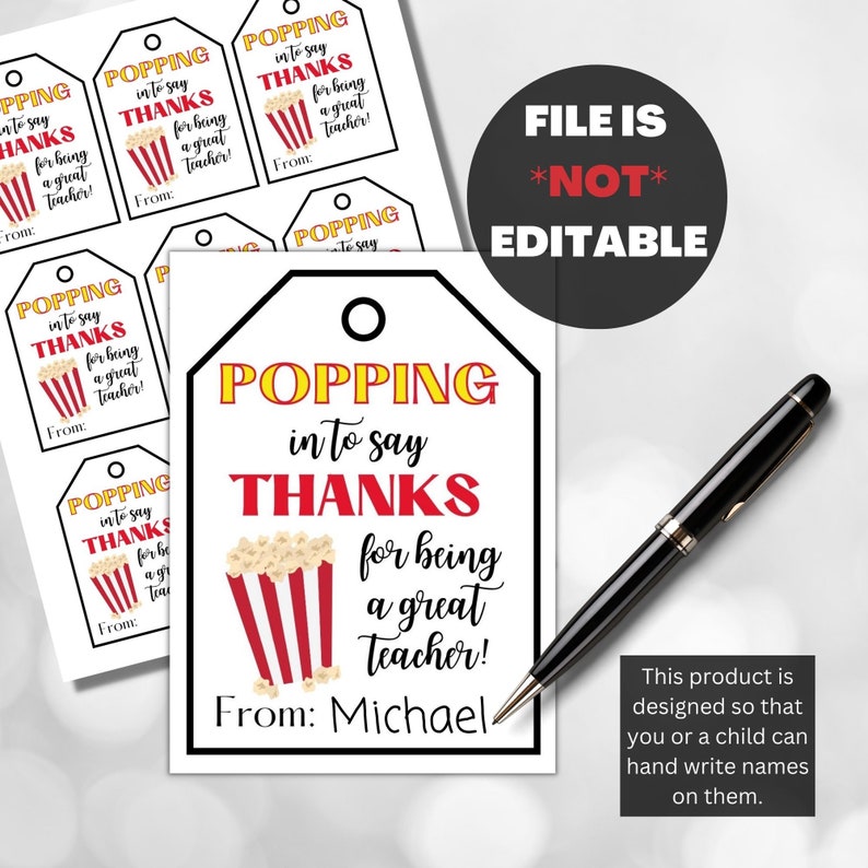 Printable Teacher Gift Appreciation Week Popcorn Teacher - Etsy