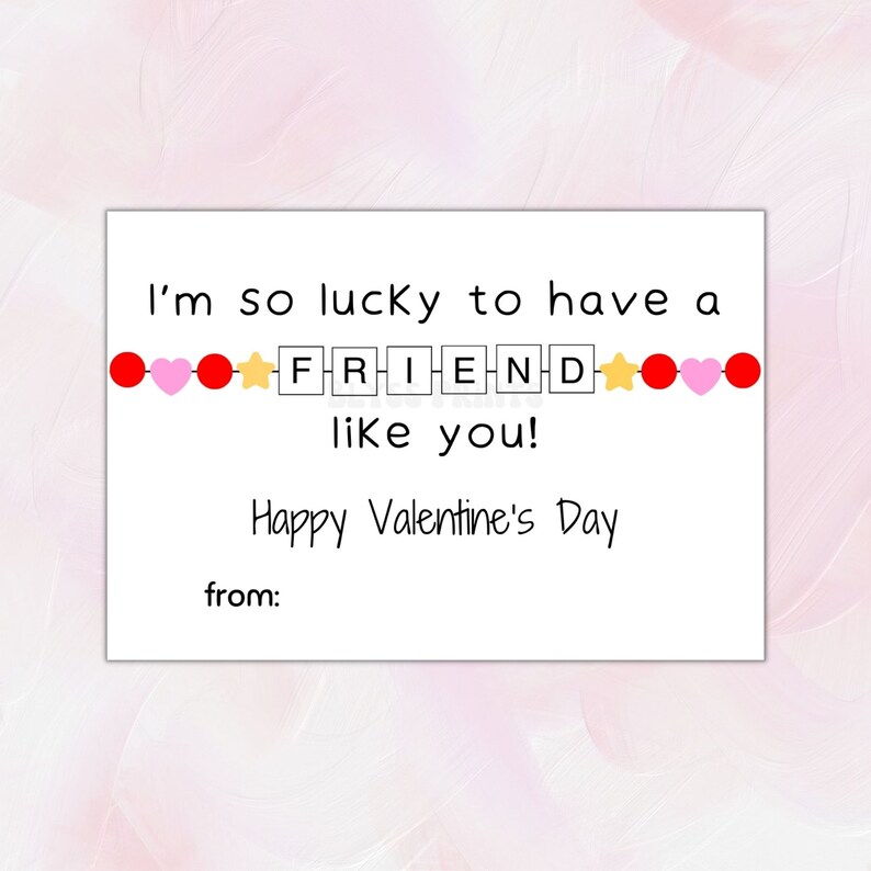 Friendship Bracelet Printable Valentines Day Cards, Classmate Valentine ...