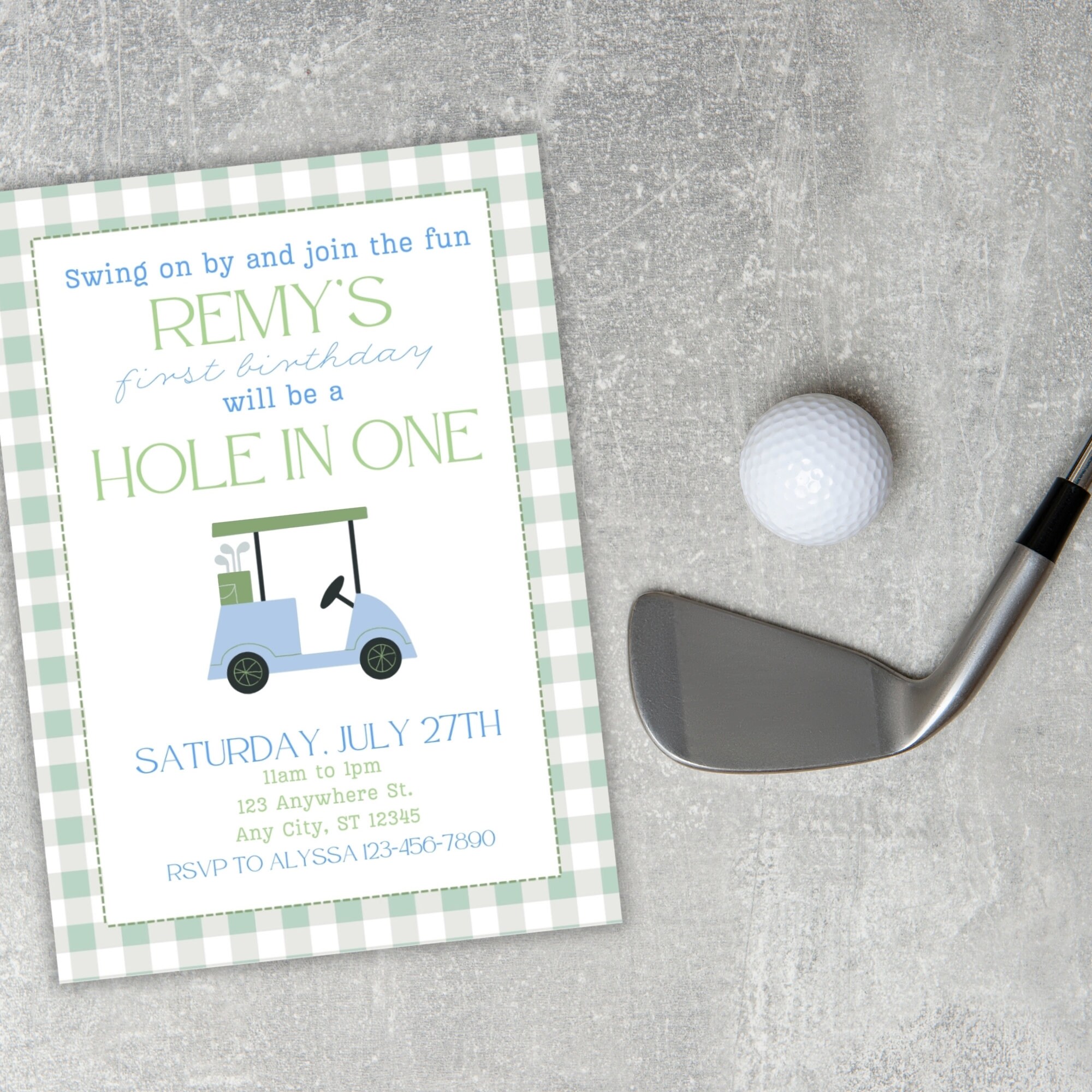 Hole in One First Birthday Invites, Editable Golf First Birthday Invite ...