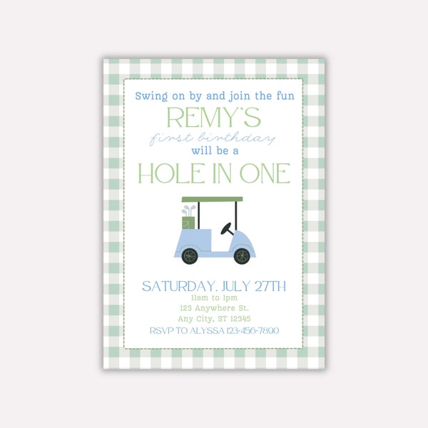 Hole In One First Birthday Invites, Editable Golf First Birthday Invite, Hole In One Birthday Invitation Template