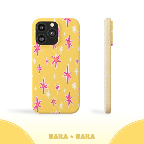 Biodegradable Phone Case starry samsung galaxy yellow eco case iPhone Pro Max, bamboo case plastic-free pencil handmade design colorful