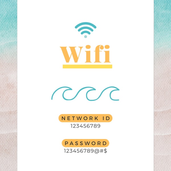 WiFi Sign for Beach House Rental Businesses | Airbnb | Vrbo | Beach Theme Wifi Network Sign | Instant Download | Edit on Canva