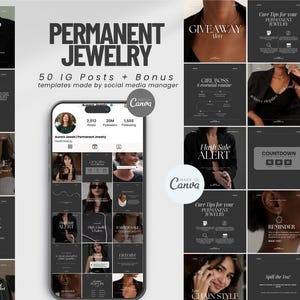 Plantillas de publicaciones de Instagram de joyería permanente, editables en Canva
