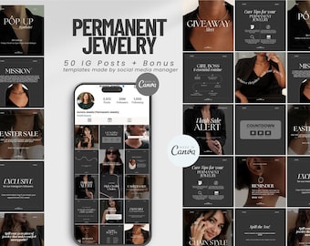 Permanent Jewelry Instagram Post Templates, Canva Editable