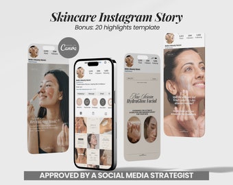 50 Skincare Instagram Story Templates: Esthetician Canva Designs (Digital Download)