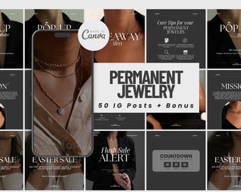 Permanent Jewelry Instagram Post Templates, Jewelry Business Social Media, Canva Editable (PDF Download)