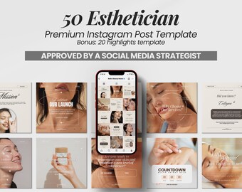 50 Skincare Instagram Post Templates: Esthetician Canva Designs (Digital Download)