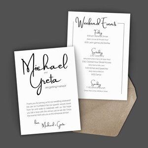 Minimalist Wedding Weekend Itinerary | Modern Wedding Itinerary | Wedding Schedule | Wedding Welcome Bag Note