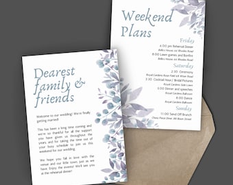 Floral Wedding Weekend Timeline | Minimalist Wedding Welcome Note | Welcome Bag Itineraries | Wedding Schedule | Digital Download