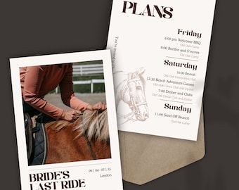Bride’s Last Ride Bachelorette Itinerary Template | Cowgirl Bachelorette Invite and Itinerary | Western Bachelorette Party Invitation