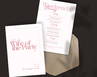 Wife of the Party Bachelorette Itinerary Template | Minimalist Bachelorette Invite and Itinerary | Bachelorette Party Invitation