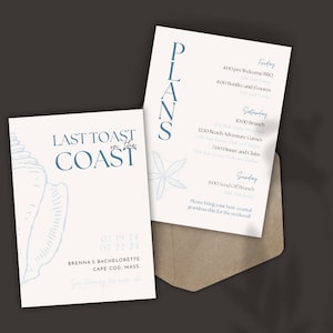 Last Toast on the Coast Bachelorette Reiseroute Vorlage | Küsten Oma Bachelorette Einladung und Reiseverlauf | Einladung zum Junggesellinnenabschied