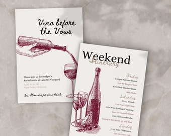 Vino Before Vows Bachelorette Itinerary | Vineyard Bachelorette Invite and Itinerary | Wine Bachelorette Weekend Invitation Custom Template
