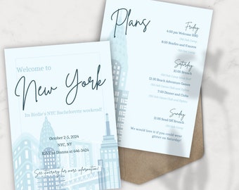 New York City Bachelorette Invitation and Itinerary | Big Apple Bachelorette Itinerary | NYC Girls Trip Schedule Custom Template