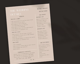 Minimalist Wedding Itinerary Template | Wedding Day Of Timeline | Bridal Party Timeline | Wedding Schedule of Events Digital Download