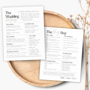 Modern Wedding Details Card | Minimalist Wedding Day Of Timeline | Bridal Party Timeline | Wedding Itinerary Template | Wedding Organizer