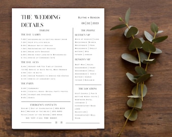 Minimalist Wedding Itinerary Template | Wedding Day Of Timeline | Bridal Party Timeline | Order of Events Digital Download