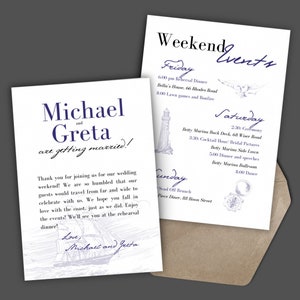 Nautical Wedding Welcome Letter | Navy Wedding Weekend Timeline | Sailboat Wedding Welcome Note Printable | Welcome Bag Itineraries Template
