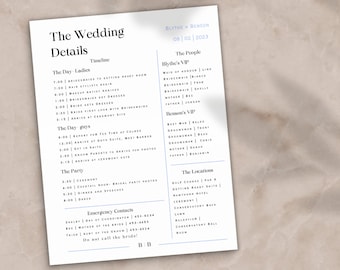 Minimalist Wedding Timeline Template | Wedding Day Of Timeline | Bridal Party Timeline | Wedding Itinerary Template