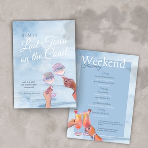 Last Toast on the Coast Bachelorette Invite | Coastal Cowgirl Bachelorette Itinerary Template | Coastal Bachelorette Weekend Itinerary