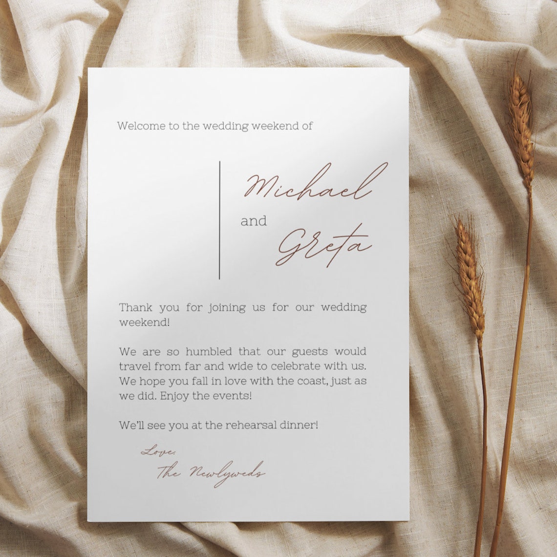 Minimalist Wedding Welcome Bag Letter Template | Wedding Hotel Bag Note ...