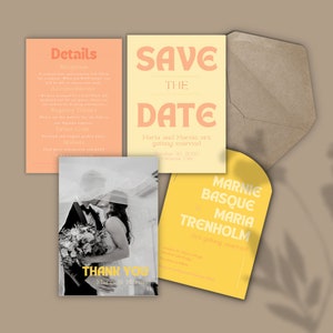 de Suite de faire-part de mariage moderne | Ensemble de faire-part de mariage imprimable coloré | Réservez vos dates avec photo