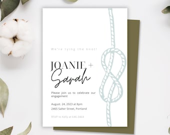 Nautical Engagement Party Invitation Template | Tying the Knot Engagement Party Invite | Minimalist Engagement Invite Digital Download