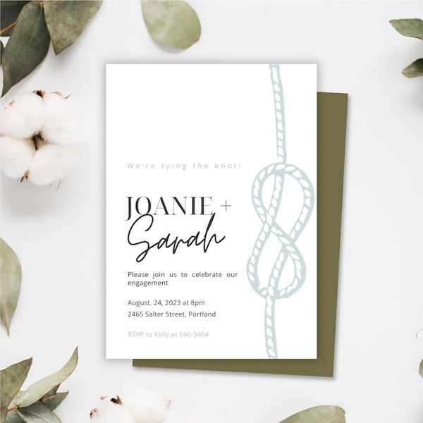 Nautical Engagement Party Invitation Template | Tying the Knot Engagement Party Invite | Minimalist Engagement Invite Digital Download