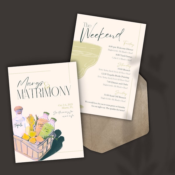 Margs and Matrimony Bachelorette Itinerary Template | Tequila Sunrise Bachelorette Party Invite | Bachelorette Invite and Itinerary