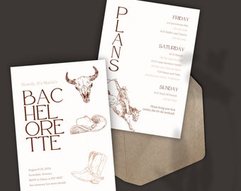 Cowgirl Bachelorette Itinerary Template | Last Rodeo Bachelorette Invite and Itinerary | Western Bachelorette Party Invitation