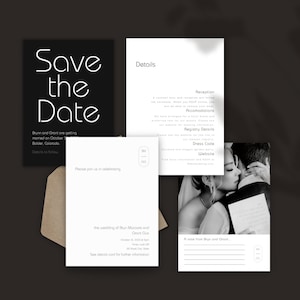 Black and White Wedding Invitation Suite Template | Minimalist Printable Wedding Invitation Set | Picture Save the Dates