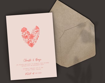 Valentines Engagement Party Invitation Template | Pink Minimalist  Engagement Party Invite | We’re Engaged Invite | She Said Yes