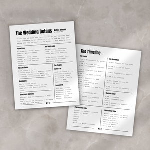 Modern Wedding Details Card | Minimalist Wedding Day Of Timeline | Bridal Party Timeline | Wedding Itinerary Template | Wedding Organizer