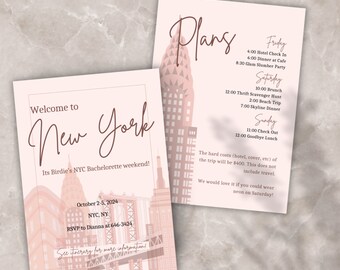 New York City Bachelorette Invitation and Itinerary | Big Apple Bachelorette Itinerary | NYC Girls Trip Schedule Custom Template
