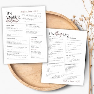 Modern Wedding Details Card | Minimalist Wedding Day Of Timeline | Bridal Party Timeline | Winter Wedding Itinerary Template