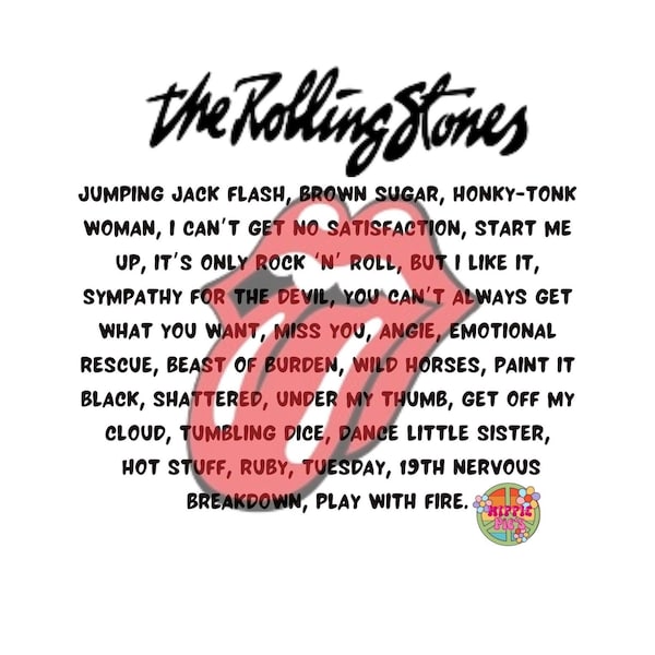 The Rolling Stones, Songs, Digital Design for Sublimation, PNG File, JPEG File & SVG Transparent File Download