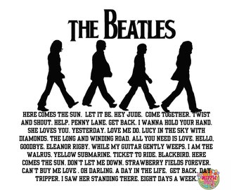 The Beatles Silhouette and Songs Design for Sublimation, PNG File, JPEG File & SVG Transparent File Download
