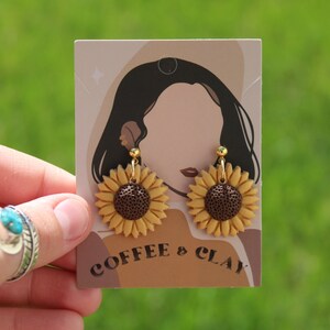 Pendientes colgantes de girasol, pendientes de arcilla polimérica hechos a mano