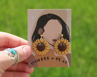 Sunflower Dangle Earrings, Handmade Polymer Clay Earrings