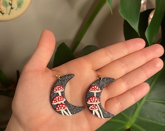 Mond Pilze Ohrringe, Polymer Clay Ohrringe