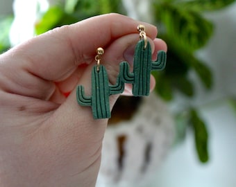 Pendientes colgantes de cactus, pendientes de arcilla polimérica